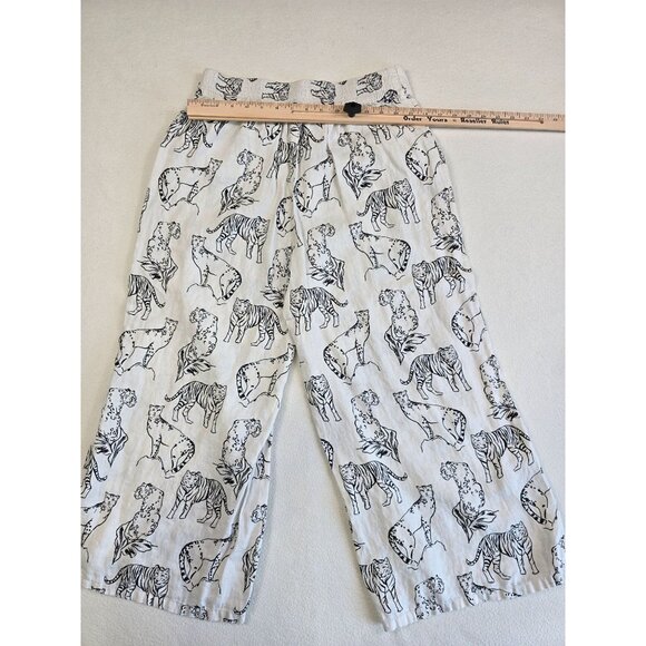 Cynthia Rowley 100% Linen Animal Tiger Leopard Print Wide-Leg Pants Large White - Picture 4 of 4